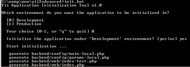 install yii2 in windows init bat development