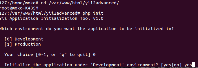 php init yii 2