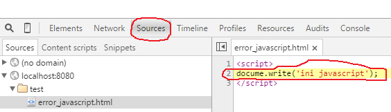 error javascript source